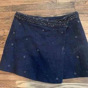 Zara Beaded Wrap Mini Skirt Navy Blue, Size Small